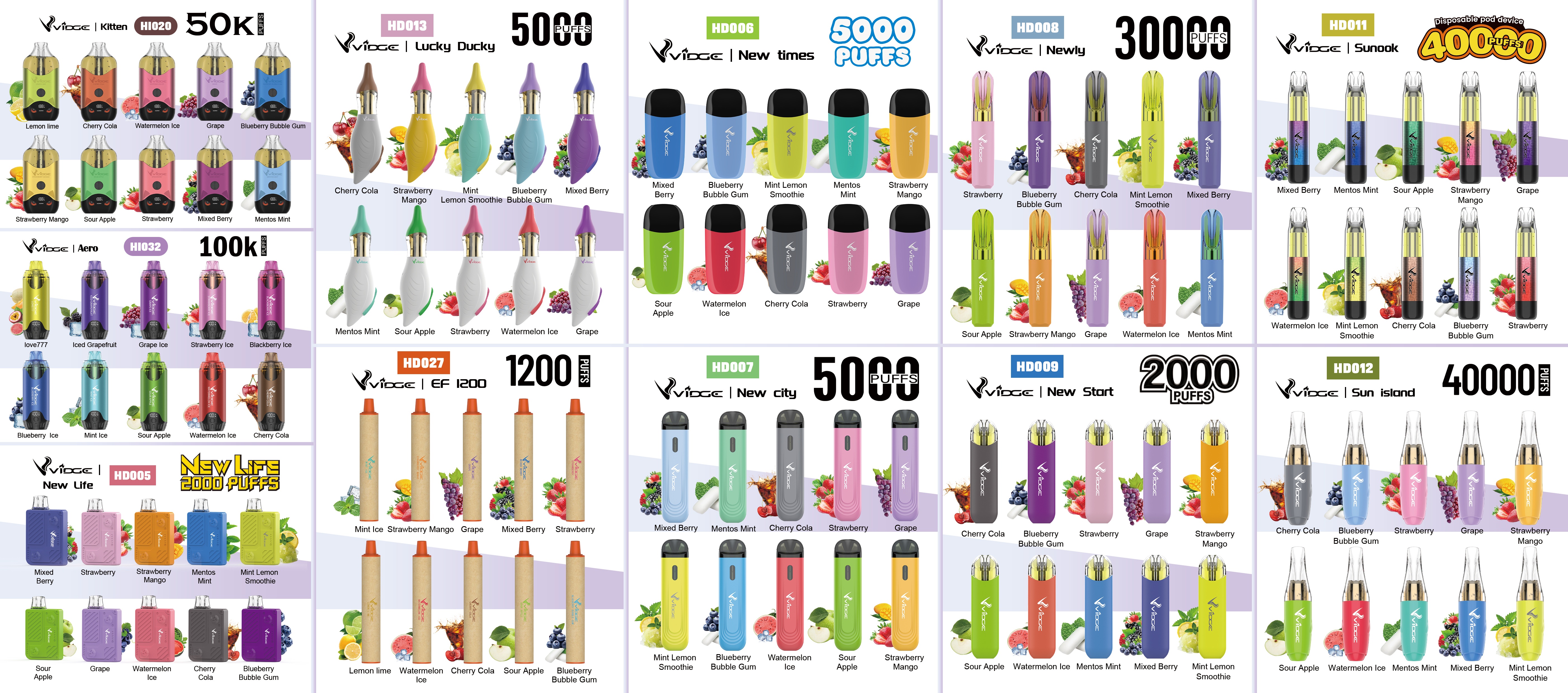 Variety of flavored vape kit for VIDGE refillable kits